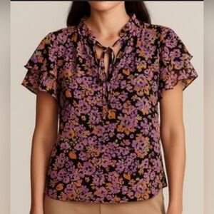 Lauren by Ralph Lauren Flutter Sleeve Ruffle Floral Blouse NWOT